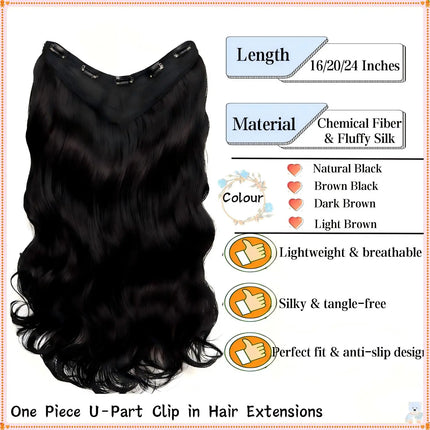 U-shaped Lace 5 Clips Clip In Hair Extensions Synthetic Long Wavy Curly Heat Resistant Full Shine Hairpieces 16/20/24 Inch