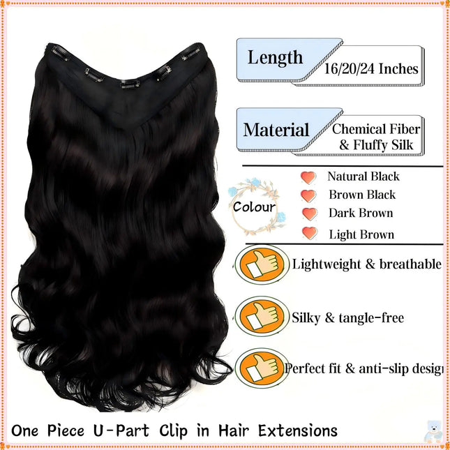 U-shaped Lace 5 Clips Clip In Hair Extensions Synthetic Long Wavy Curly Heat Resistant Full Shine Hairpieces 16/20/24 Inch