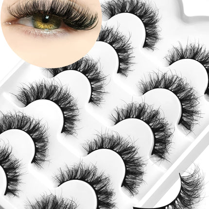 GROINNEYA 3D Mink Lashes Cat Eyelashes Fluffy Wispy Volume Lashes Natural Feathery Effect Lightweight Flexible Band Fake Lashes