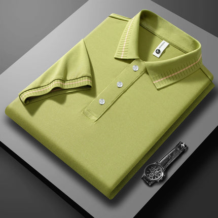 2025 New Men's Short Sleeve Solid Color Polo Shirt Breathable Comfortable Elastic Top New Arrivals Casual Business Style