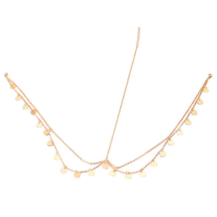 Wave Tassel Chain Headwear Tassel Electroplated Alloy Sequin Round Sheet Multi-layer Wedding Supplies Hair Accessories