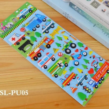 6 Sheets 3D Bubble Sticker Car Truck Plane Traffic Waterproof Cartoon Anime Stickers For Girl Boy Kids Funny Educational Toys