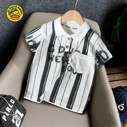 Fashionable Striped Short Sleeve Baby Polo Shirt Haro Little Yellow Duck New Arrival Summer Children's Clothing Korean Style