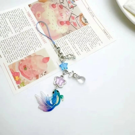 Plastic Lucky Koi Phone Pendant Crystal Beads Unique Mobile Phone Chain Simulation Fish Lightweight Beaded Keyring School