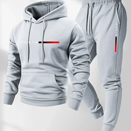 Autumn and winter men's warm sportswear set, printed sportswear and pants set, casual warm sportswear and casual wear