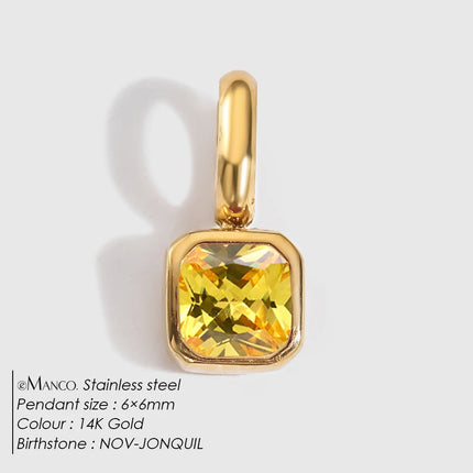 eManco Colorful 12 Birthstone Pendant DIY Accessory Necklace Women's Square Zircon Clavicle Pendants Birthday Party Gift