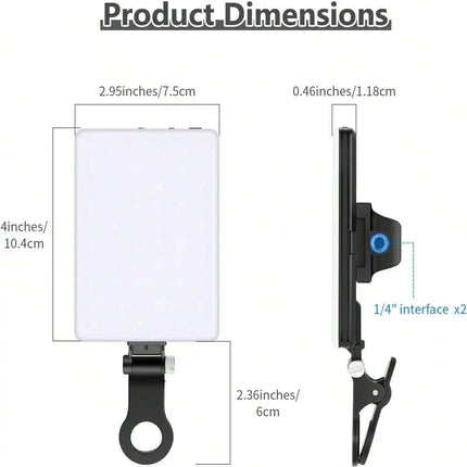 60 LED High Power Rechargeable Clip Fill Video Conference Light with Front & Back Clip, Adjusted 3 Light Modes for Phone, iPhone