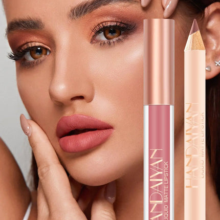 Handaiyan Lip Liner Lipgloss Set Waterproof Matte Liquid Lipstick Pencil Sexy Red Long Lasting Lipliner Makeup Cosmetics