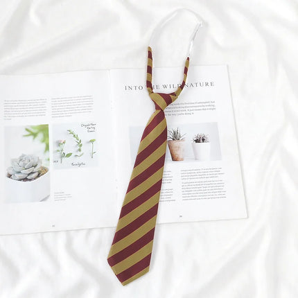 Striped College Style Tie Without Hand Knotting Wine Red Striped Small Tie Brown Striped Boys and Girls Uniform Tie Daily Simple