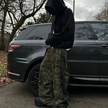 Retro Men's Y2K Baggy Jeans Camouflage Embroidered Striped Harajuku Sweatpants Women Hip Hop Streetwear Camo Wide Leg Denim Pant