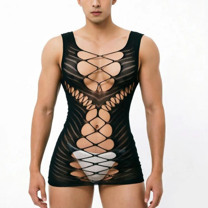 Sissy Night Dress for Fetish Male Underwear Sexy Bodysuits Men's Lingerie Hollow Out Fishnet Sleepwear Ropa Interior Hombres