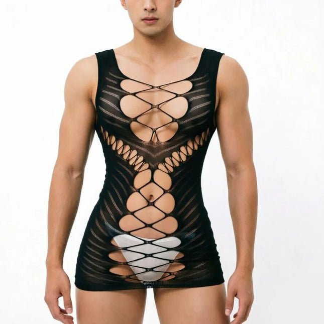 Sissy Night Dress for Fetish Male Underwear Sexy Bodysuits Men's Lingerie Hollow Out Fishnet Sleepwear Men's Underwear