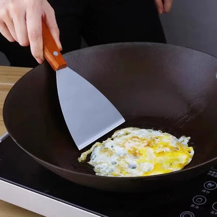 Stainless Steel Oblique Spatula Steak Burger Pancake Pizza Scraper Shovel Wooden Handle Barbecue Utensils Kitchen Cooking Tools