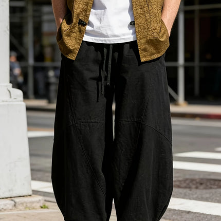 FGKKS Men's Pants Fashion Brand New Chinese Style Cotton Spring Luxury Casual Loose Oversize Male Wide Leg Trousers