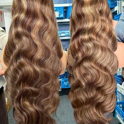 250 Density Highlight Ombre Human Hair 13x6 HD Lace Frontal Wigs Body Wave 4/27 13x4 Lace Front Wig Loose Water Brown Brazilian