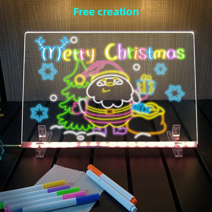 LED Drawing Board DIY Acrylic Board with Colour Pens LED Note Board Kid Drawing Toy Luminous Blackboard Wordpad with Night Light