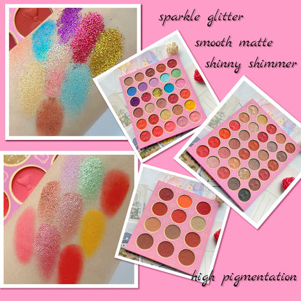 72-Color Pink Eyeshadow Palette, Matte Shimmer & Glitter Blush Tones, Complete Rose Gold Mauve Makeup Set for Daily Party & Gift