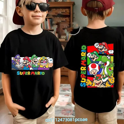 Super Mario Cartoon Pattern Unisex Cotton Short Sleeved O-neck Summer Short Sleeved Casual Adult/Children Role-playing T-shirt