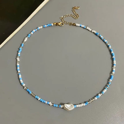 Fashion Boho Beads Necklace Women Imitation Pearl Seed Beaded Strand Short Choker Necklace Handmade Female Jewelry Wholesale