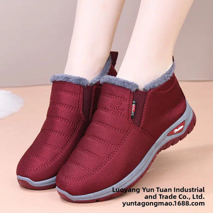 Winter New Fleece Lined Anti-slip Soft Bottom Women's Short Boots Thick Warm Cotton Shoes round Toe Casual Style Comfortable