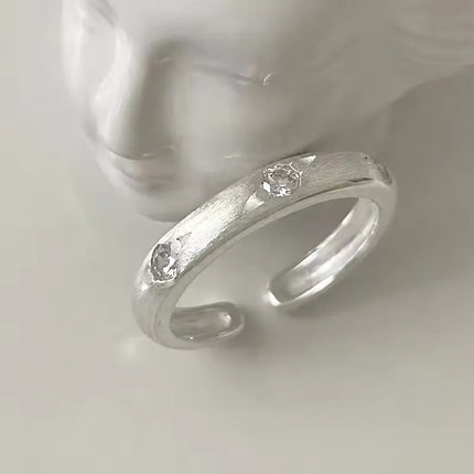 PANJBJ 925 Sterling Silver Four-pointed Star Shining Zircon Ring High-end Personalized Opening Adjustable Jewelry
