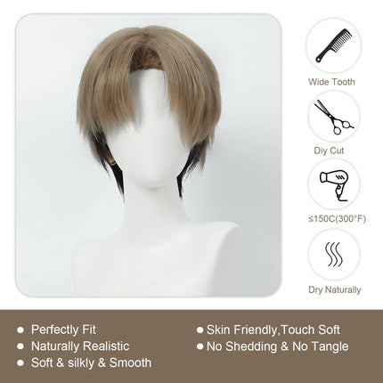 Cosplay Wig Chainsaw Man Anime Wig Kishibe Short Male Anime Cosplay Wig Black Game Role-Playing Synthetic Wig with Wigcap