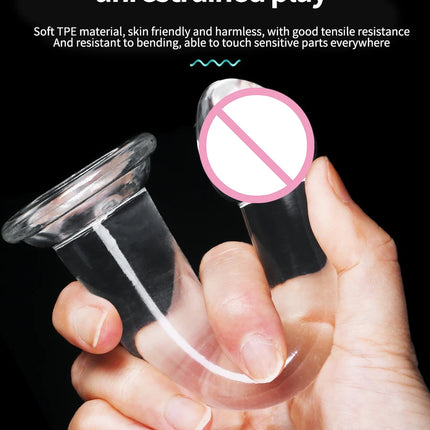 2 Pcs 1 Set Soft Silicone Realistic Dildo with Suction Cup for Women Adult Game Cute Penis Masturbator Sex Toy Crystal Jelly Transparent