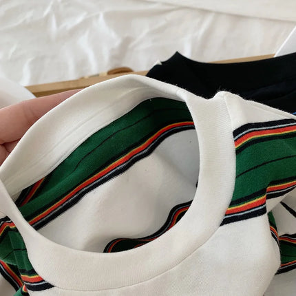 2025 Autumn Children's Clothes Girls Long-Sleeved Base Shirts Cool Boys Striped Cotton T-Shirt Teen Loose Casual 2-7Y Kids Top