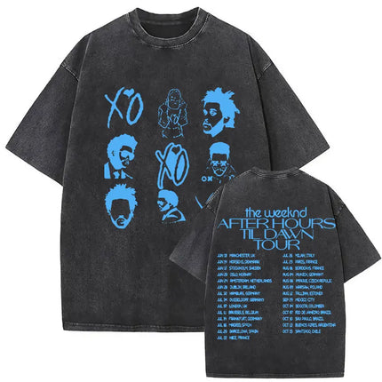 The Weeknd XO Tour 2025 Vintage Washed T Shirt Men's Women Pop Music Short Sleeve T-Shirts Rap Hip Hop Gothic Clothing T-shirts