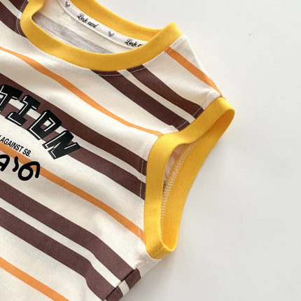 2026 Summer Sport Style Boys Clothing Set Letter Pattern Tank Top+Cargo Shorts 2Pcs Clothes Stripe Children Suit