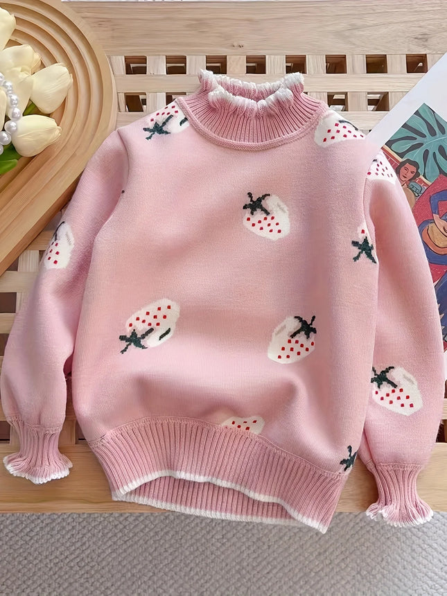Girls' Knitwear, Velvet Thickened Knitwear, Children's Base Layer Shirts, Girls' Fashionable Medium and Large Children's Knitwear, Pullover Knitwear