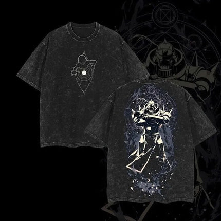 Vintage Washed Alchemist Symbol T-shirt Red and Black Anime Shirt Anime Lover Gift Graphic Print Oversized Washed Trendy T-shirt