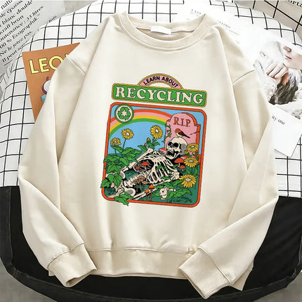 Comic Design Vintage Hoodies Fashion Warm Fleece Sweatshirt Soft  O-Neck Pullover Casual Female Clothes