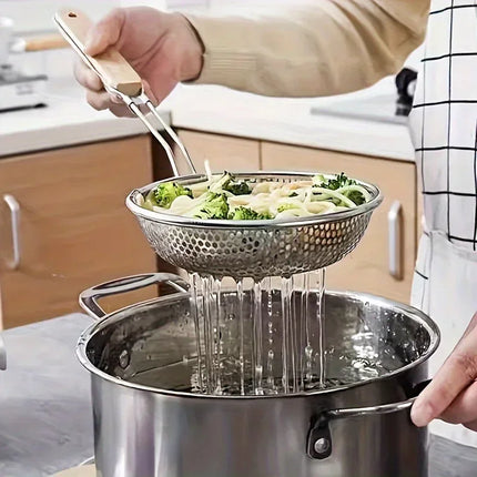 Wooden Handle Stainless Steel Small Colander Fine Mesh Oil Strainer Multi-function Filter Mesh Flour Sifter Kitchen Baking Tools