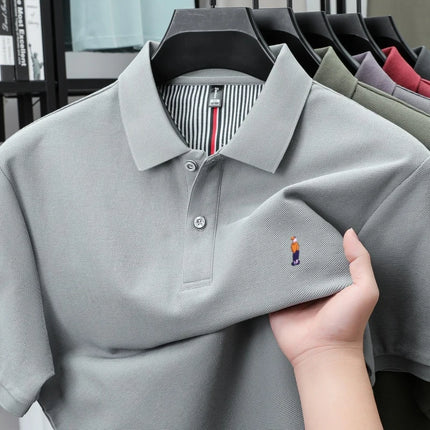 100% Cotton High-End Brand Men's Short Sleeve Polo Shirt with Cartoon Character Embroidery - New Summer Comfortable, Breathable Fashion T-shirt