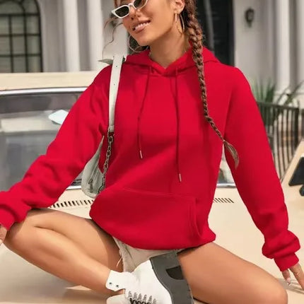 Solid Color Casual Hoodie For Female Pocket Creative Sweatshirts All-Match Street Clothes Womens Fleece Unisex Pullovers
