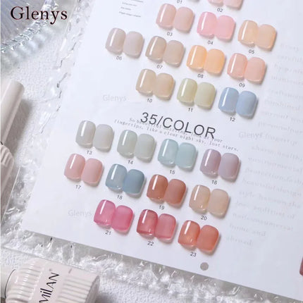 Glenys 35 color nail polish glue popular semi permanent immersion gel color card UV LED nail salon art varnish gel set