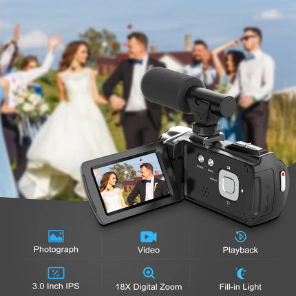 4K Camcorder with Microphone 18X Zoom Infrared Vlogging Video Camera for Youtube 48MP Portable Digital Recorder Live Streaming