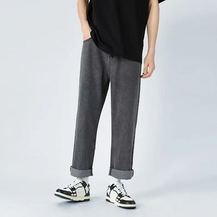 Trendy Mens American High Street Faded Jeans Summer Thin Loose Fit Casual Long Pants