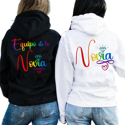 Bestie Bridal Bachelorette Party Hoodies Spanish Team Bride Print Casual Hooded Sweatshirts for Women Girls Group Matching Tops