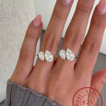 925 Sterling Silver Simplicity Classic Zircon Water Drop Ring For Women Engagement Wedding Luxury High Quality Fine Jewelry