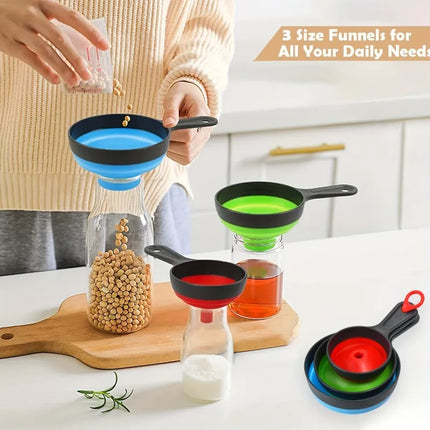 3Pcs/set Funnels Wide/ Thin Mouth Foldable Kitchen Funnels Set Jam Filling Bottles Oil Funnel Kitchen Gadget