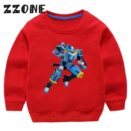Kids Sweatshirts Tobot Evolution Transformer Robot Car Print Funny Children Hoodies Casual Baby Pullover Tops Girls Boys Clothes