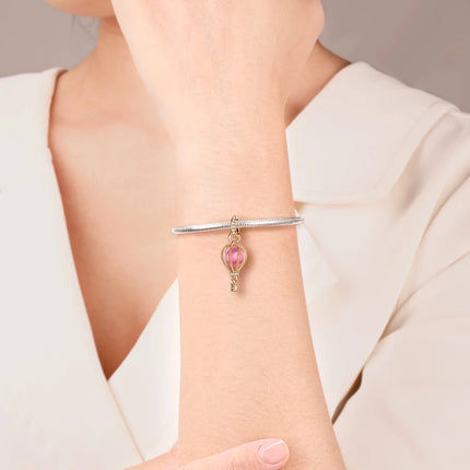 Fashionable 925 Sterling Silver Blue and Pink Hot Air Balloon Pendant Dangle Charm Fit Brand Bracelet Sparkling Jewelry