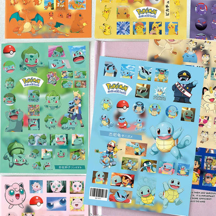 8 Sheets Pokemon Anime Sticker Pack Cute Pikachu Charizard Bulbasaur Squirtle Cartoon Waterproof Pocket Monster Decals Gifts