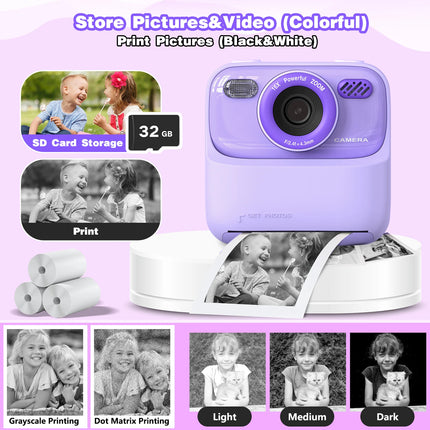 Kids Instant Print Camera 1080P HD Dual Lens Selfie Camera with Flash 3 Rolls Paper 2.0" Screen Games Digital Camera for Boys