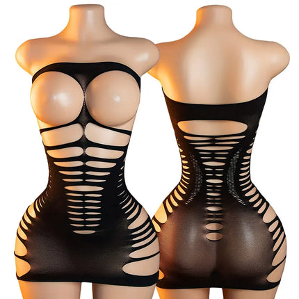Fully Open Breast Ultra-sexy Lingerie For Adult Women Solid-Color Mini Baby Doll Dress Backless Open-Bra Crotchless Underwear