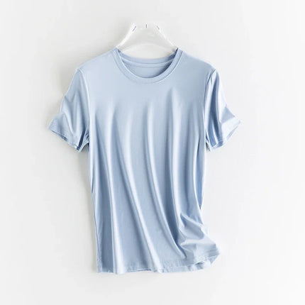 High-end New 10% Silk & Mercerized Cotton Women T-shirt Luxury Tee Short Sleeve Silky Feeling Summer Wear 2025 Tops V / O-neck