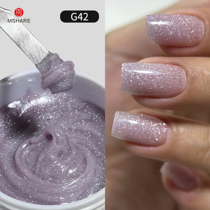 MSHARE 50g Shimmer Pink White Acrylic Gel TPO Free Glitter Shiny Extension Acryl Hard Gel Nails Sculpting Construction