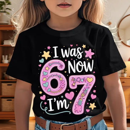 67 Meme T-Shirt for Boys Girls Fashion Splashed Ink 3D Print Girl Short Sleeve Tees Round Neck Tops Loose Children's Clothing